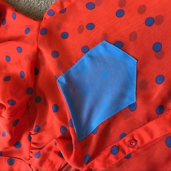 The Rage Sheer Blouse Small Orange Blue Dots - Picture 15 of 16